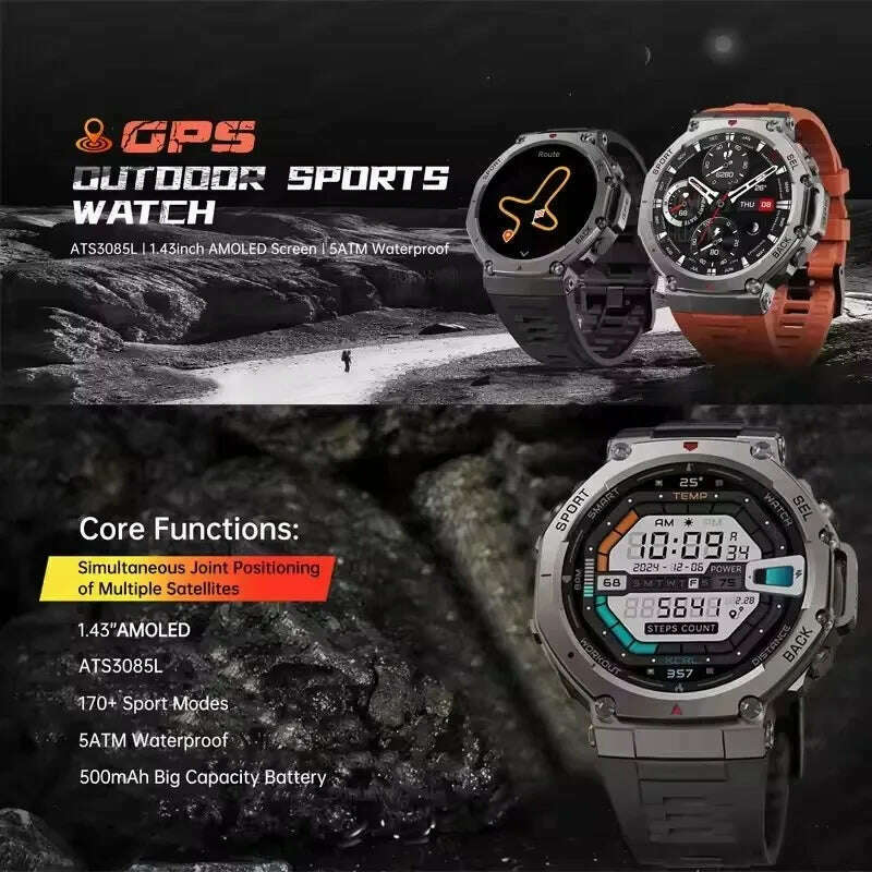 KIMLUD, T-Rex 3 Built-in Dual-band GPS Smart Watch Men Smartwatch Compass Altimeter Barometric 5ATM IP69K Waterproof AMOLED HD Watches, KIMLUD Womens Clothes