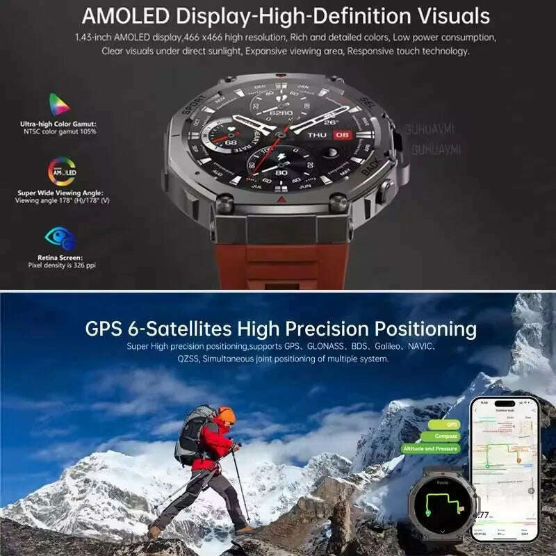 KIMLUD, T-Rex 3 Built-in Dual-band GPS Smart Watch Men Smartwatch Compass Altimeter Barometric 5ATM IP69K Waterproof AMOLED HD Watches, KIMLUD Womens Clothes