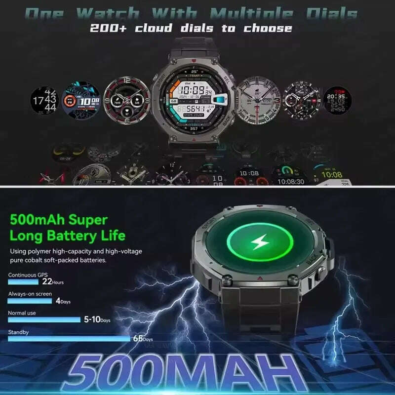 KIMLUD, T-Rex 3 Built-in Dual-band GPS Smart Watch Men Smartwatch Compass Altimeter Barometric 5ATM IP69K Waterproof AMOLED HD Watches, KIMLUD Womens Clothes