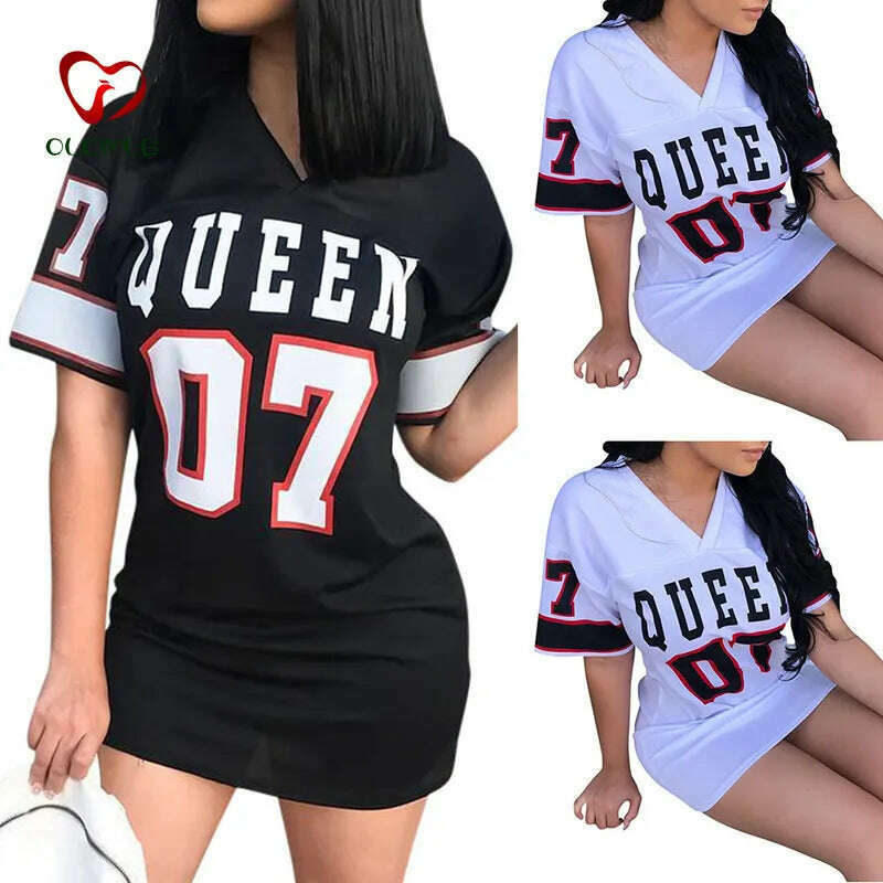 KIMLUD, T Shirt Dress Women Short Dress Hip Hop Queen Printed Long T Shirt Loose V Neck Sexy Mini Dress Robe Camiseta Vestidos, KIMLUD Womens Clothes