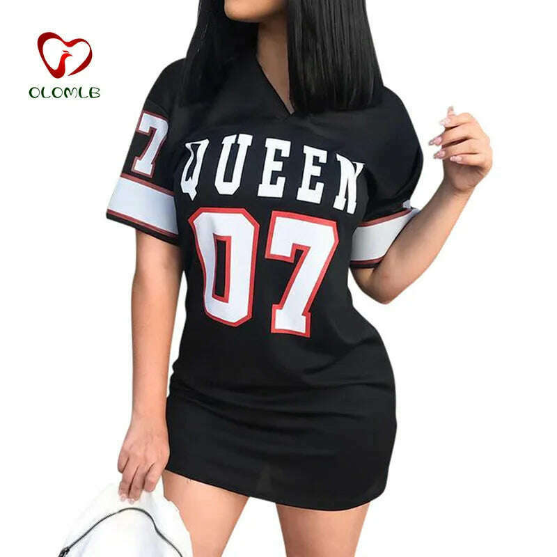 KIMLUD, T Shirt Dress Women Short Dress Hip Hop Queen Printed Long T Shirt Loose V Neck Sexy Mini Dress Robe Camiseta Vestidos, KIMLUD Womens Clothes