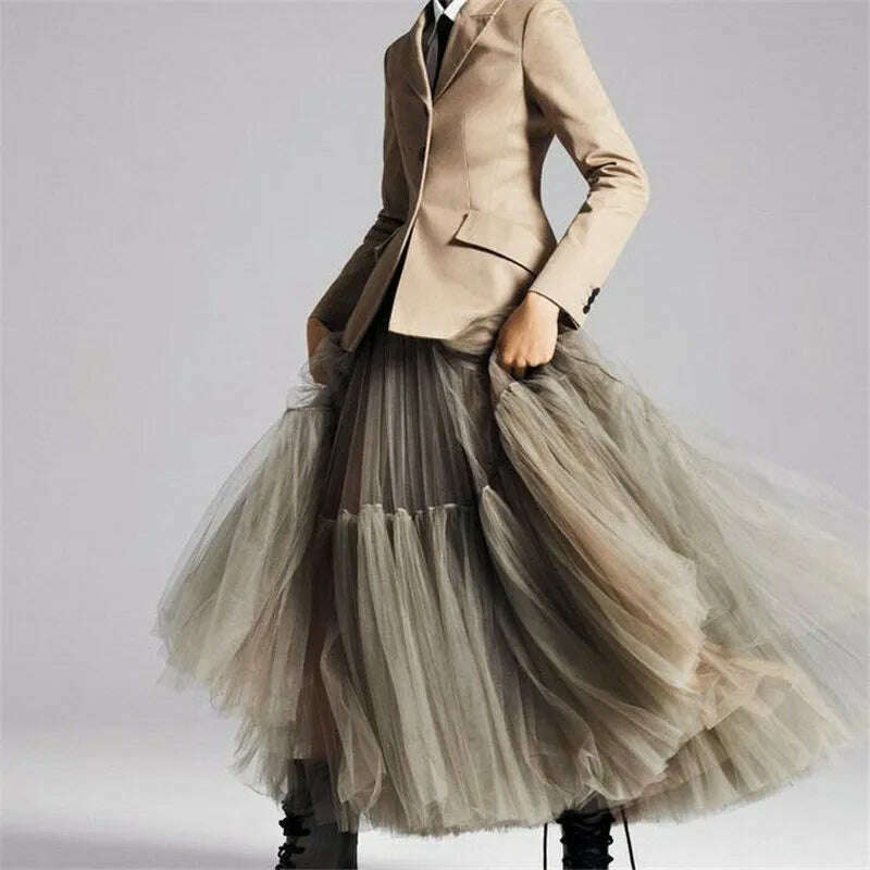 KIMLUD, TAFN 90 cm Runway Luxury Soft Tulle Skirt Hand-made Maxi Long Pleated Skirts Womens Vintage Petticoat Voile Jupes Falda, KIMLUD Womens Clothes