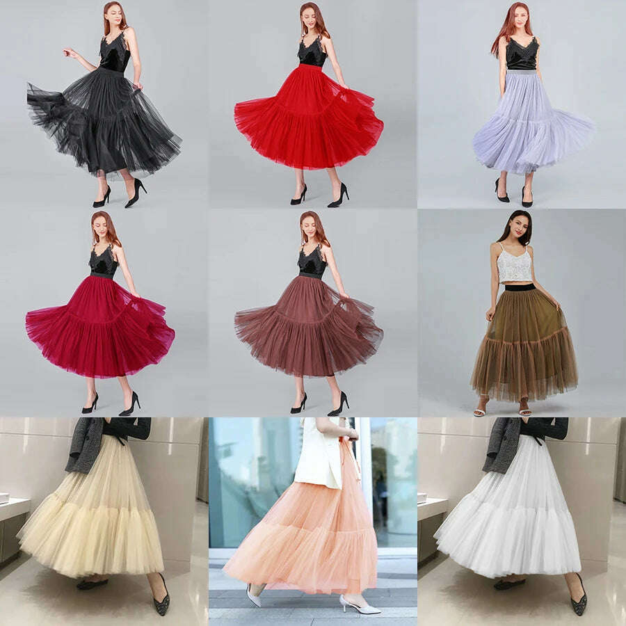 KIMLUD, TAFN 90 cm Runway Luxury Soft Tulle Skirt Hand-made Maxi Long Pleated Skirts Womens Vintage Petticoat Voile Jupes Falda, KIMLUD Womens Clothes