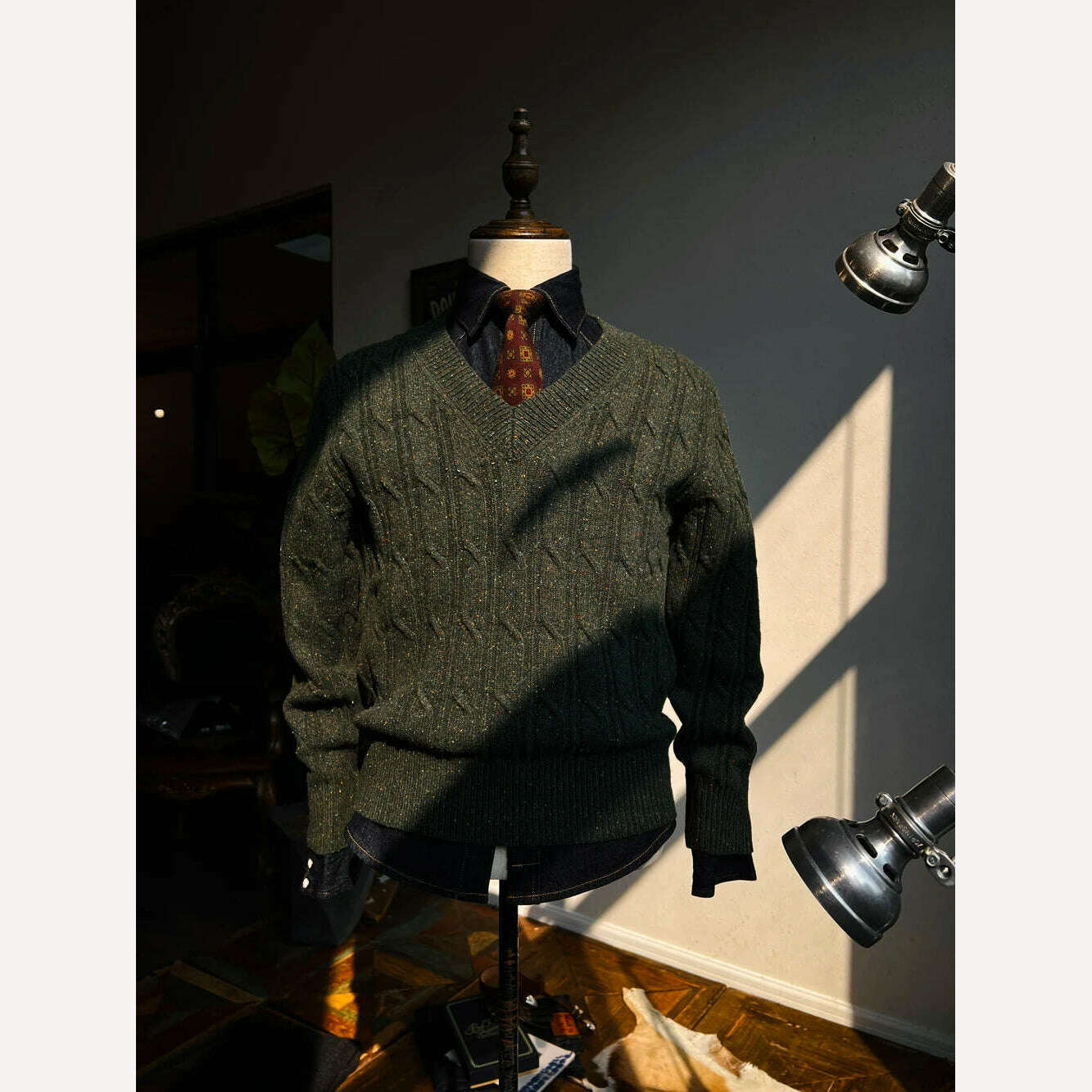 Tailor Brando Vintage V-Neck Aran Sweater 80% Australian Wool Knit Twisted Knit Pullover Sweater, KIMLUD Women's Clothes