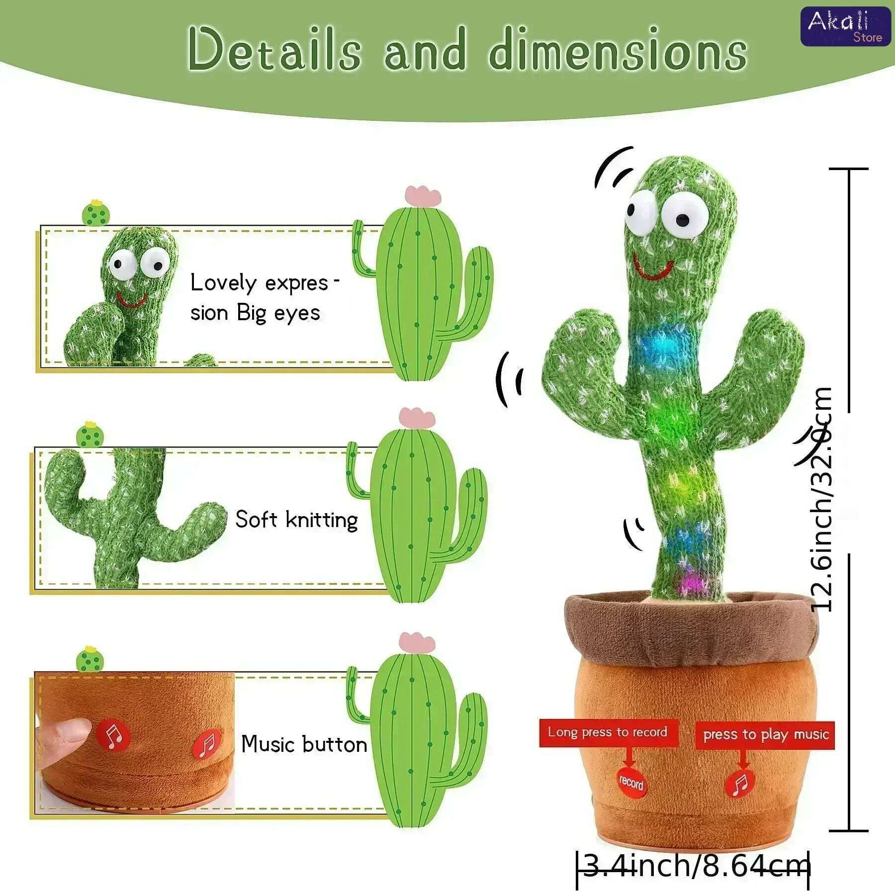 KIMLUD, Talking Cactus Toy with LED 120 English Songs Singing Musical Toys Repeat What You Say Suitable for Babies and Toddlers, KIMLUD Womens Clothes