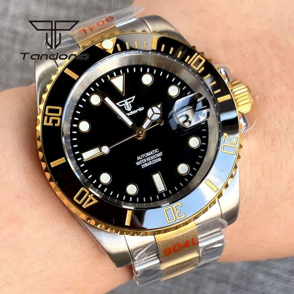 KIMLUD, Tandorio Two Tone Golden 40mm Men's Automatic Dive Watch Sapphire Glass Rotating Bezel Bracelet Luminous NH35 Movement, KIMLUD Womens Clothes