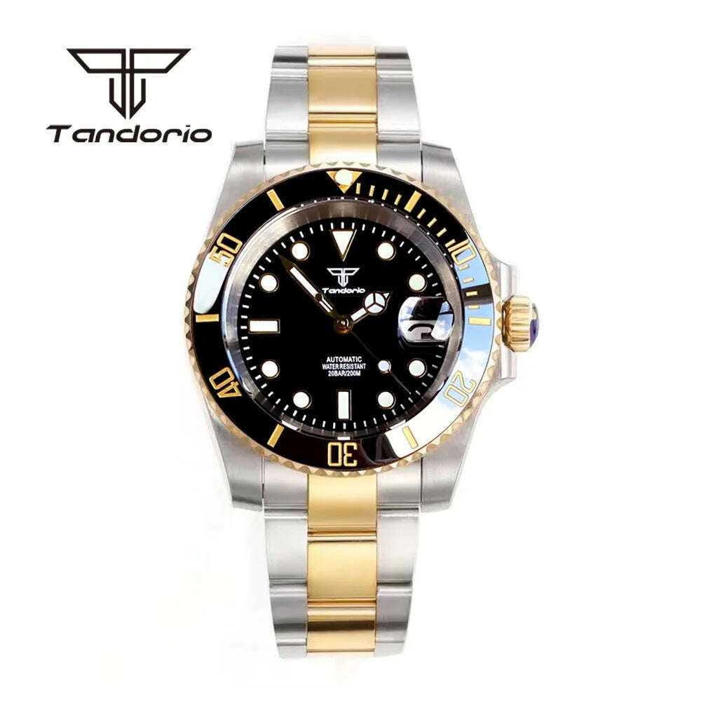 KIMLUD, Tandorio Two Tone Golden 40mm Men's Automatic Dive Watch Sapphire Glass Rotating Bezel Bracelet Luminous NH35 Movement, KIMLUD Womens Clothes