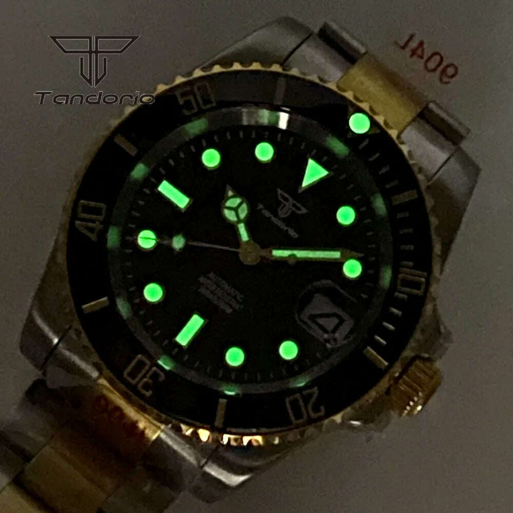 KIMLUD, Tandorio Two Tone Golden 40mm Men's Automatic Dive Watch Sapphire Glass Rotating Bezel Bracelet Luminous NH35 Movement, KIMLUD Womens Clothes