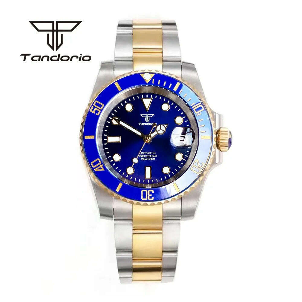 KIMLUD, Tandorio Two Tone Golden 40mm Men's Automatic Dive Watch Sapphire Glass Rotating Bezel Bracelet Luminous NH35 Movement, KIMLUD Womens Clothes