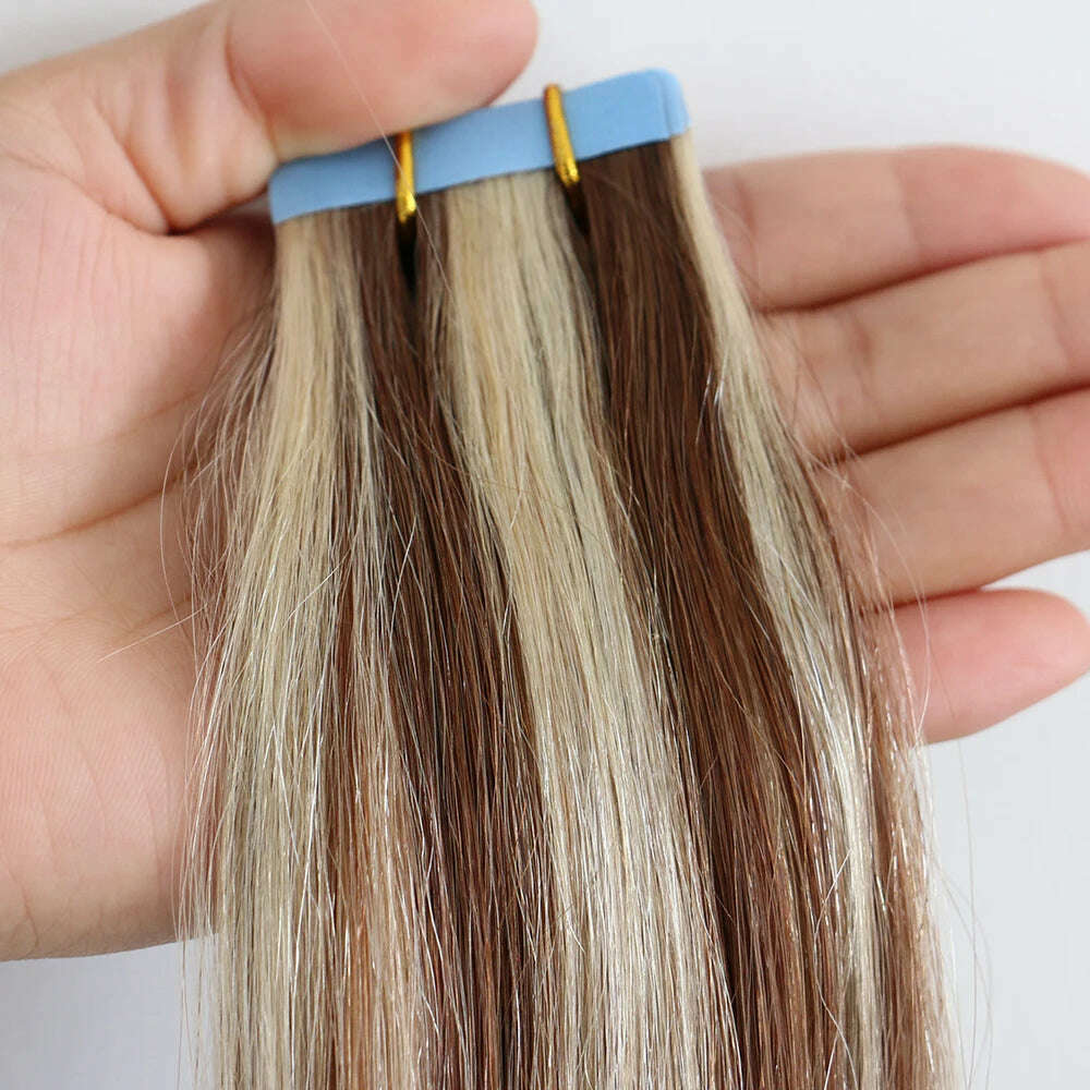 KIMLUD, Tape in Human Hair Extensions 20pcs Tape Hair Extensions 100% Human Remy European Straight Adhensive Tape on Hair, P6/613 / 20pcs / >=35% | 16inches, KIMLUD APPAREL - Womens Clothes
