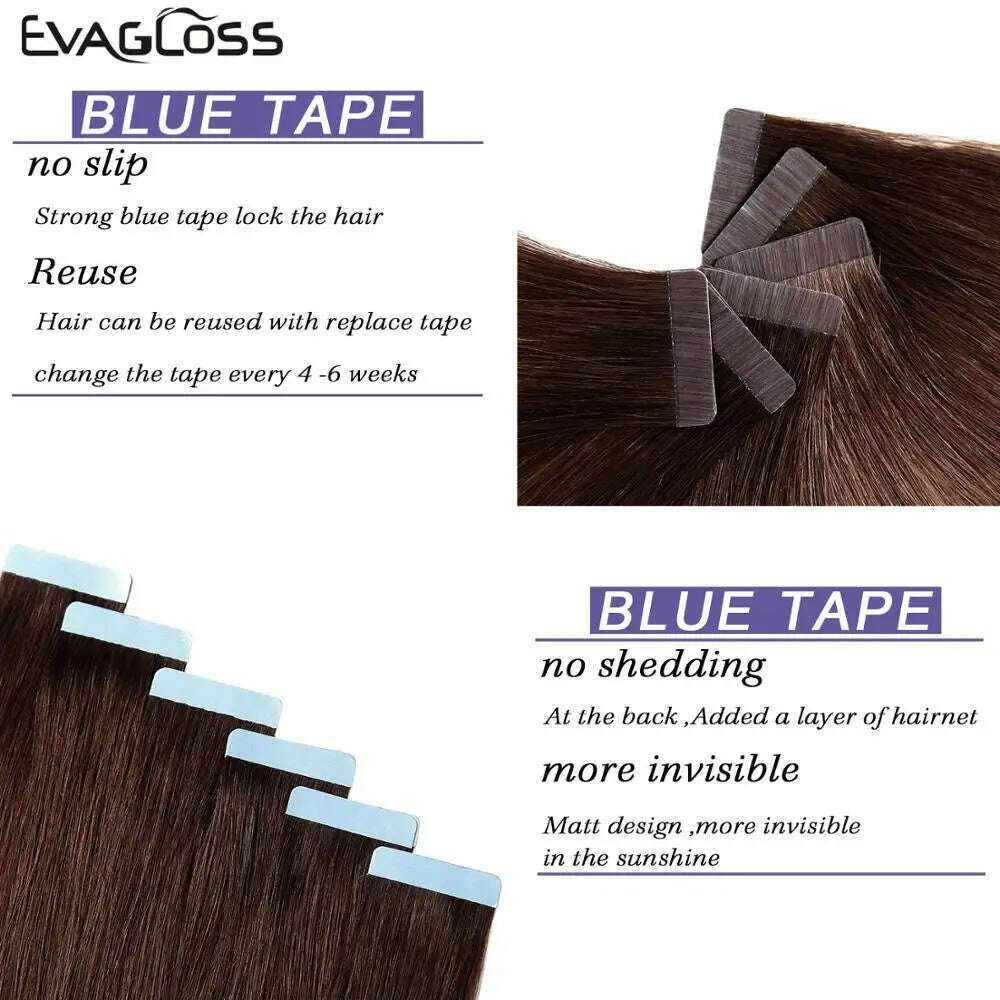 KIMLUD, Tape in Human Hair Extensions 20pcs Tape Hair Extensions 100% Human Remy European Straight Adhensive Tape on Hair, KIMLUD Womens Clothes