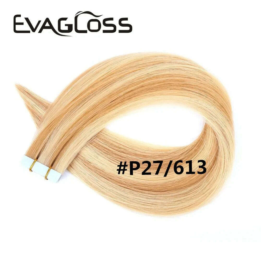 KIMLUD, Tape in Human Hair Extensions 20pcs Tape Hair Extensions 100% Human Remy European Straight Adhensive Tape on Hair, P27/613 / 20pcs / >=35% | 22INCHES, KIMLUD APPAREL - Womens Clothes