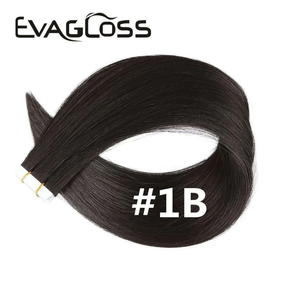 KIMLUD, Tape in Human Hair Extensions 20pcs Tape Hair Extensions 100% Human Remy European Straight Adhensive Tape on Hair, #1B / 20pcs / >=35% | 22INCHES, KIMLUD APPAREL - Womens Clothes