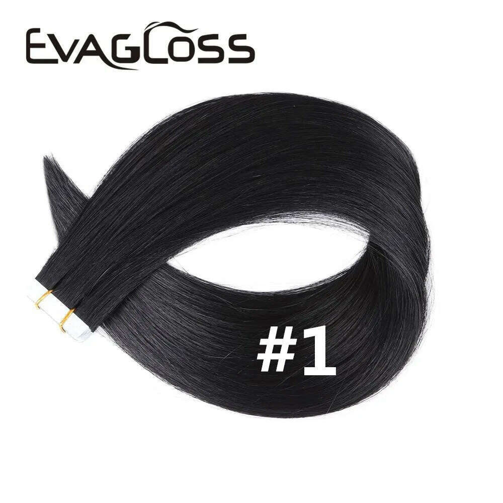 KIMLUD, Tape in Human Hair Extensions 20pcs Tape Hair Extensions 100% Human Remy European Straight Adhensive Tape on Hair, #1 / 20pcs / >=35% | 20inches, KIMLUD APPAREL - Womens Clothes