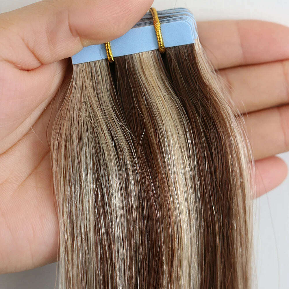KIMLUD, Tape in Human Hair Extensions 20pcs Tape Hair Extensions 100% Human Remy European Straight Adhensive Tape on Hair, P4/24 / 20pcs / >=35% | 14inches, KIMLUD APPAREL - Womens Clothes
