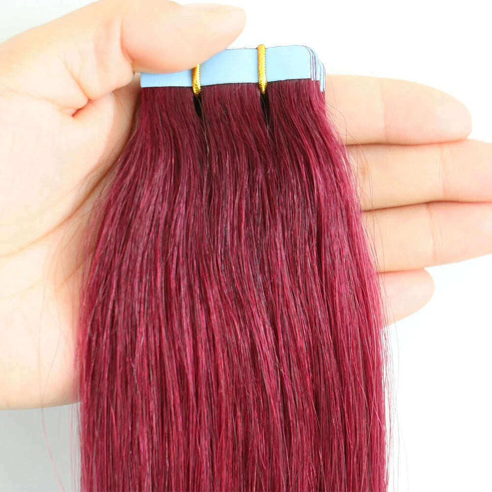 KIMLUD, Tape in Human Hair Extensions 20pcs Tape Hair Extensions 100% Human Remy European Straight Adhensive Tape on Hair, #99J / 20pcs / >=35% | 16inches, KIMLUD APPAREL - Womens Clothes