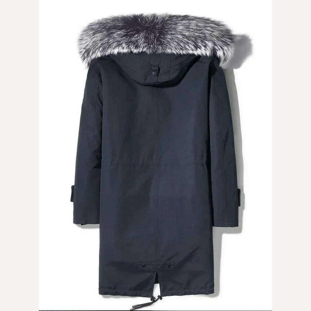 Tcyeek Men's Sliver Fox Fur Collar Coat Winter Natural Wolf Fur Jacket Men Clothes Mid-length Real Fur Parka Menteau Homme Luxe, KIMLUD Women's Clothes