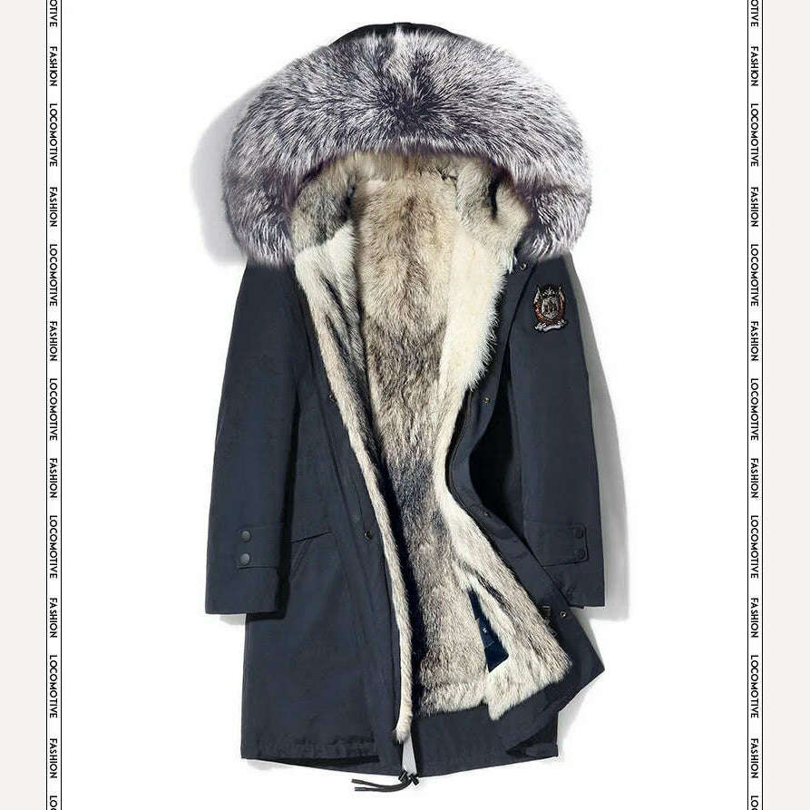 KIMLUD, Tcyeek Men's Sliver Fox Fur Collar Coat Winter Natural Wolf Fur Jacket Men Clothes Mid-length Real Fur Parka Menteau Homme Luxe, KIMLUD Womens Clothes