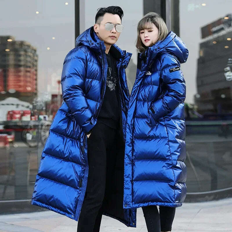 KIMLUD, Tcyeek Women's Down Jacket Hooded Thick Winter Coat Men Clothes 2020 Korean Warm Long Goose Down Jackets Fashion Outwear K-8893, Sapphire / S, KIMLUD Women's Clothes
