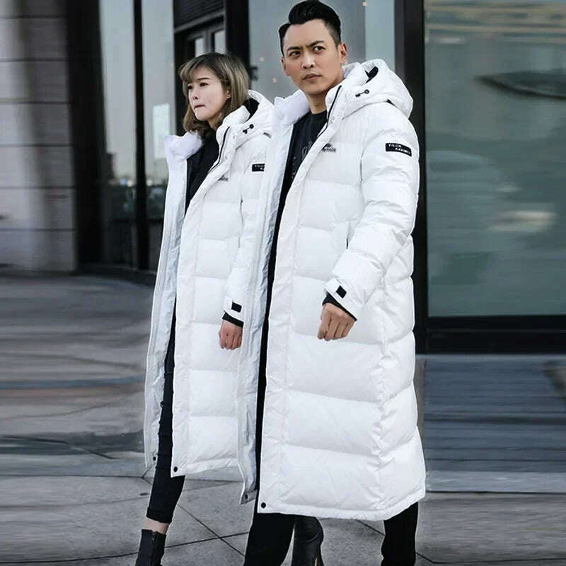 KIMLUD, Tcyeek Women's Down Jacket Hooded Thick Winter Coat Men Clothes 2020 Korean Warm Long Goose Down Jackets Fashion Outwear K-8893, White / S, KIMLUD Women's Clothes
