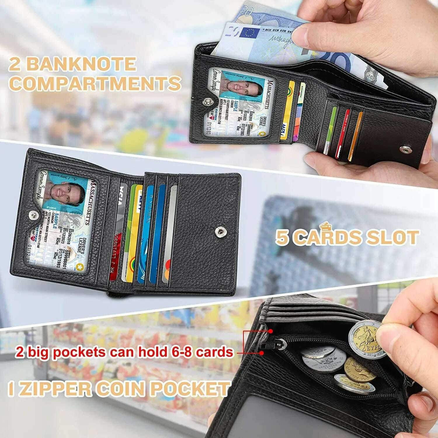 KIMLUD, TEEHON Casual Soft Genuine Leather Wallet Men RFID Black Purse Coin Card Holder, KIMLUD Womens Clothes