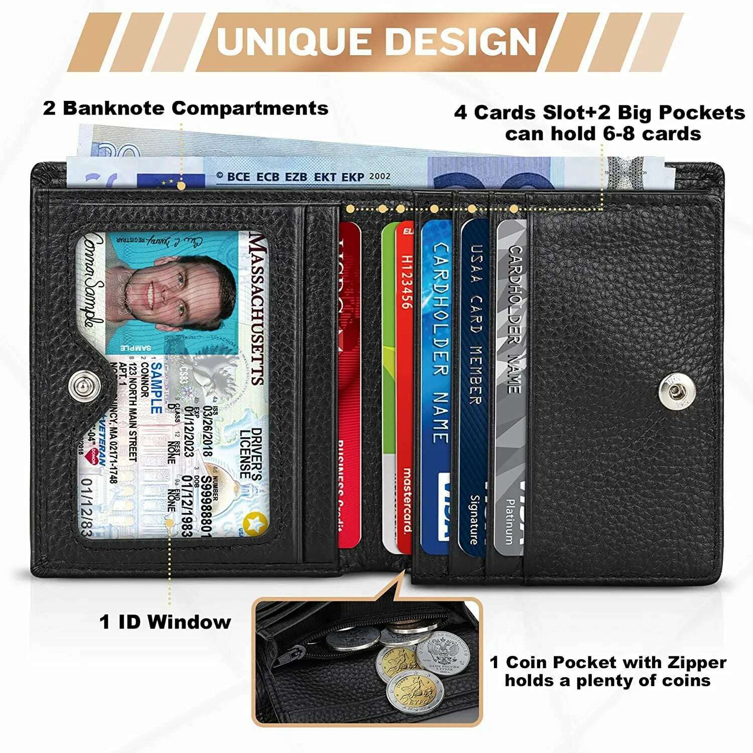 KIMLUD, TEEHON Casual Soft Genuine Leather Wallet Men RFID Black Purse Coin Card Holder, KIMLUD Womens Clothes