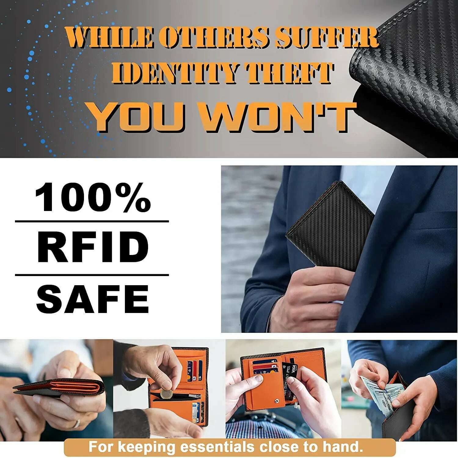 KIMLUD, TEEHON Dermic carbon fiber shape Men Wallet Coin Pocket RFID Credit Card Holder Half Span Design Black Purse, KIMLUD Womens Clothes