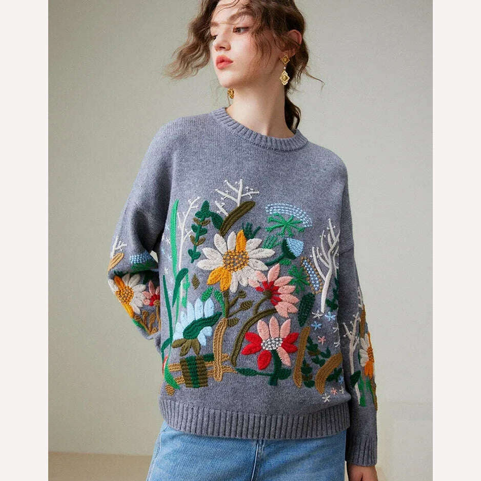 KIMLUD, TEELYNN Vintage Boho Floral Embroidery Pullovers Sweaters for Women Casual Long Sleeve Sweater Jumpers Autumn Winter knit Tops, KIMLUD Womens Clothes