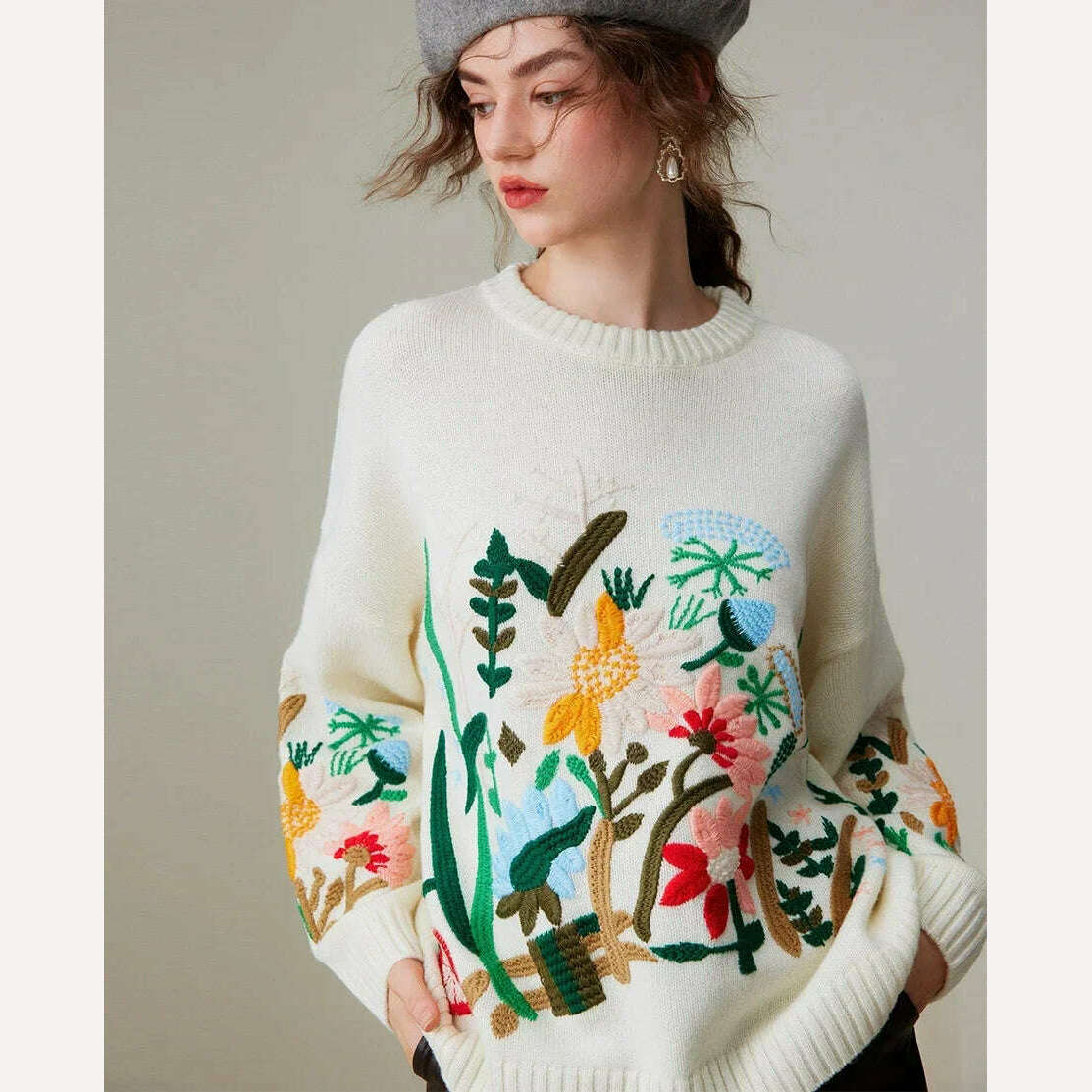 KIMLUD, TEELYNN Vintage Boho Floral Embroidery Pullovers Sweaters for Women Casual Long Sleeve Sweater Jumpers Autumn Winter knit Tops, KIMLUD Womens Clothes
