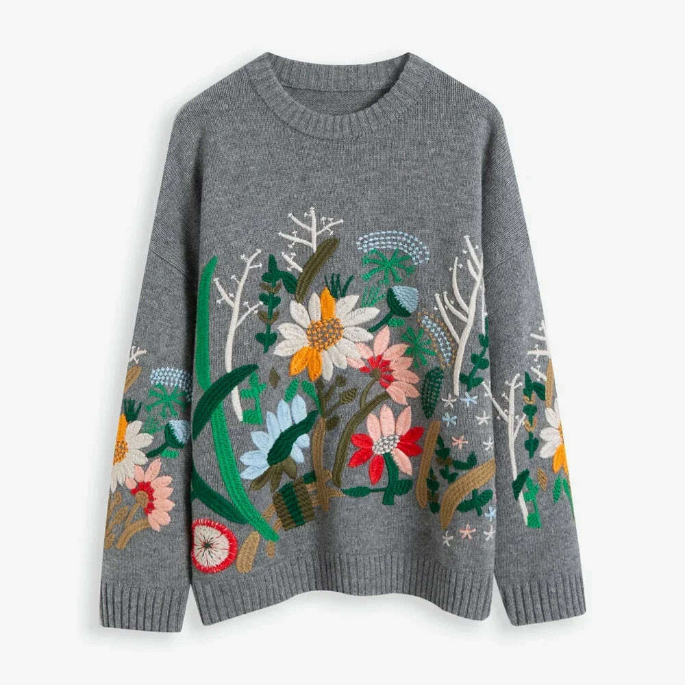 KIMLUD, TEELYNN Vintage Boho Floral Embroidery Pullovers Sweaters for Women Casual Long Sleeve Sweater Jumpers Autumn Winter knit Tops, high quality 1 / S, KIMLUD APPAREL - Womens Clothes