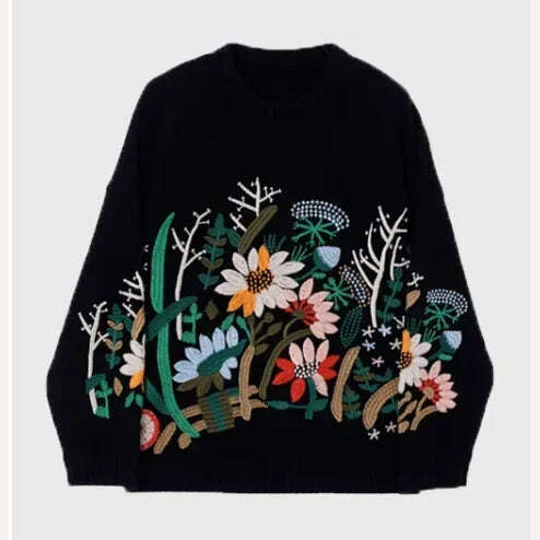 KIMLUD, TEELYNN Vintage Boho Floral Embroidery Pullovers Sweaters for Women Casual Long Sleeve Sweater Jumpers Autumn Winter knit Tops, high quality / S, KIMLUD APPAREL - Womens Clothes