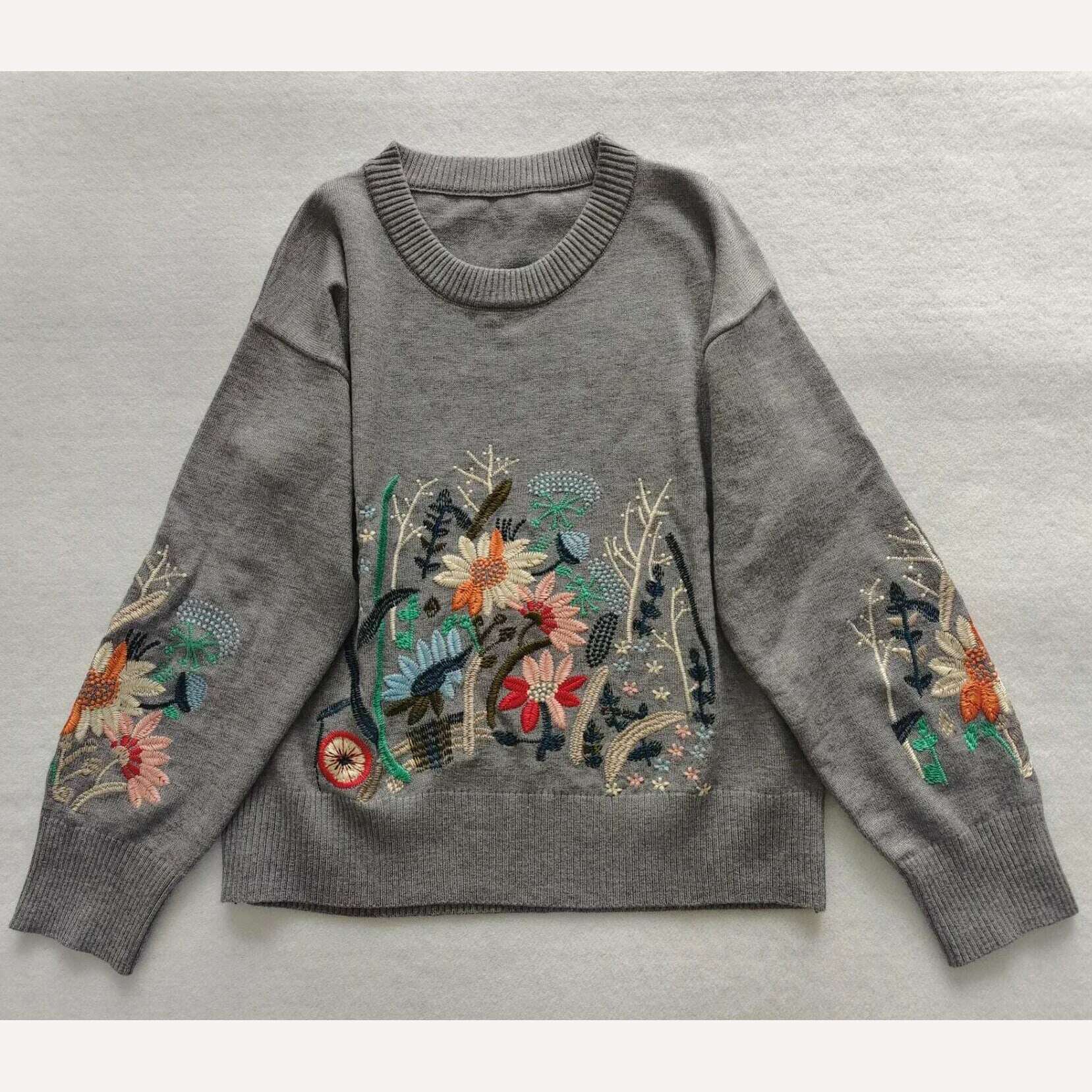KIMLUD, TEELYNN Vintage Boho Floral Embroidery Pullovers Sweaters for Women Casual Long Sleeve Sweater Jumpers Autumn Winter knit Tops, Small embroidery 1 / S, KIMLUD APPAREL - Womens Clothes
