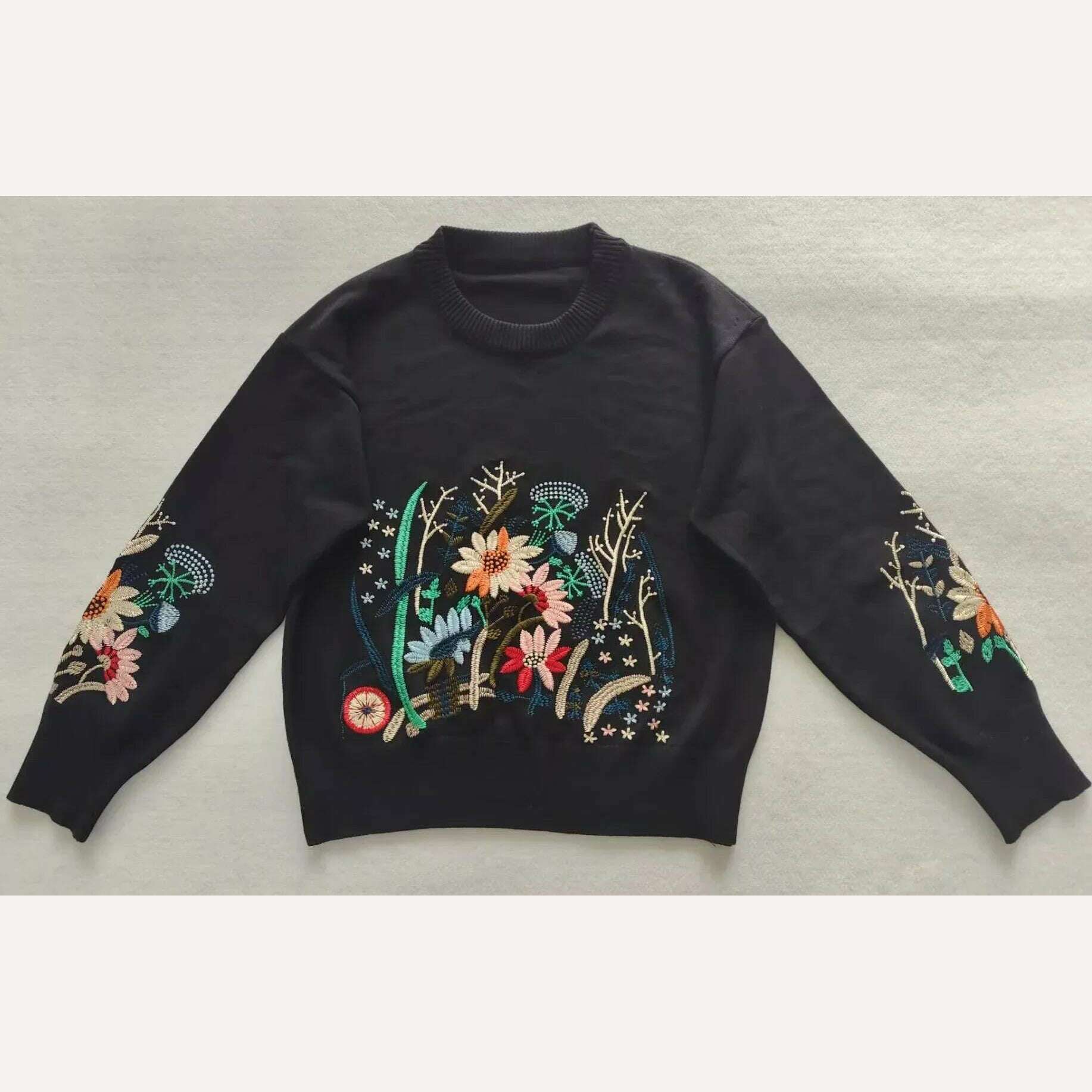 KIMLUD, TEELYNN Vintage Boho Floral Embroidery Pullovers Sweaters for Women Casual Long Sleeve Sweater Jumpers Autumn Winter knit Tops, Small embroidery 2 / S, KIMLUD APPAREL - Womens Clothes