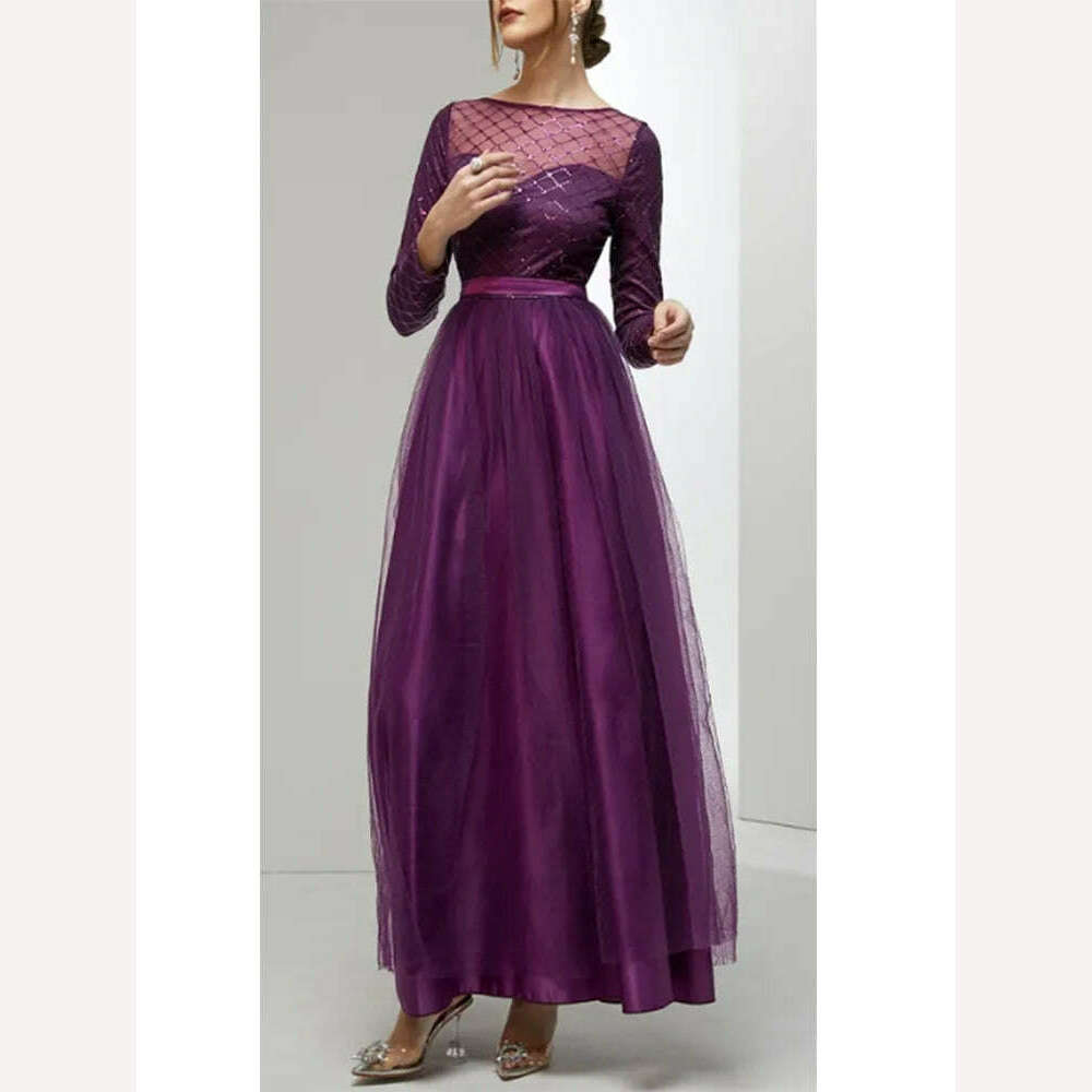 KIMLUD, Temperament Party Dress Plus Size Sequin Satin Women O-Neck Evening Dress Sweetheart Puff Long Robe Mermaid Midi Party Gowns, KIMLUD Womens Clothes