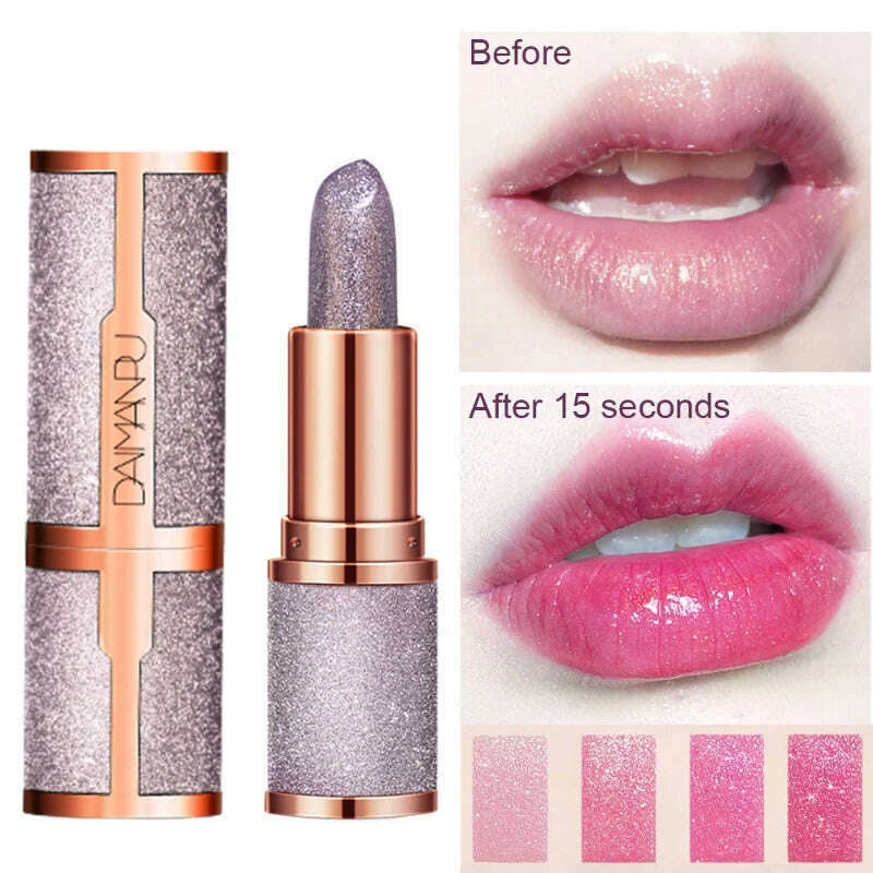 Temperature Color Changing Glitter Lipstick Waterproof Long Lasting Moisturizing Velvet Matte Lip Tint Red Pink Sexy Lips Makeup - KIMLUD