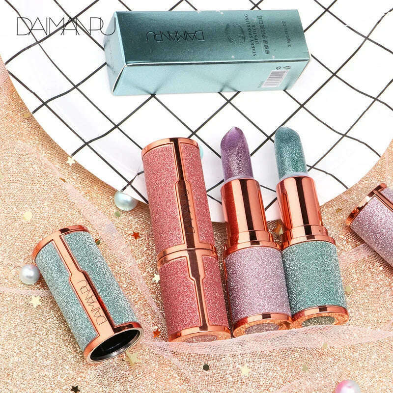 Temperature Color Changing Glitter Lipstick Waterproof Long Lasting Moisturizing Velvet Matte Lip Tint Red Pink Sexy Lips Makeup - KIMLUD