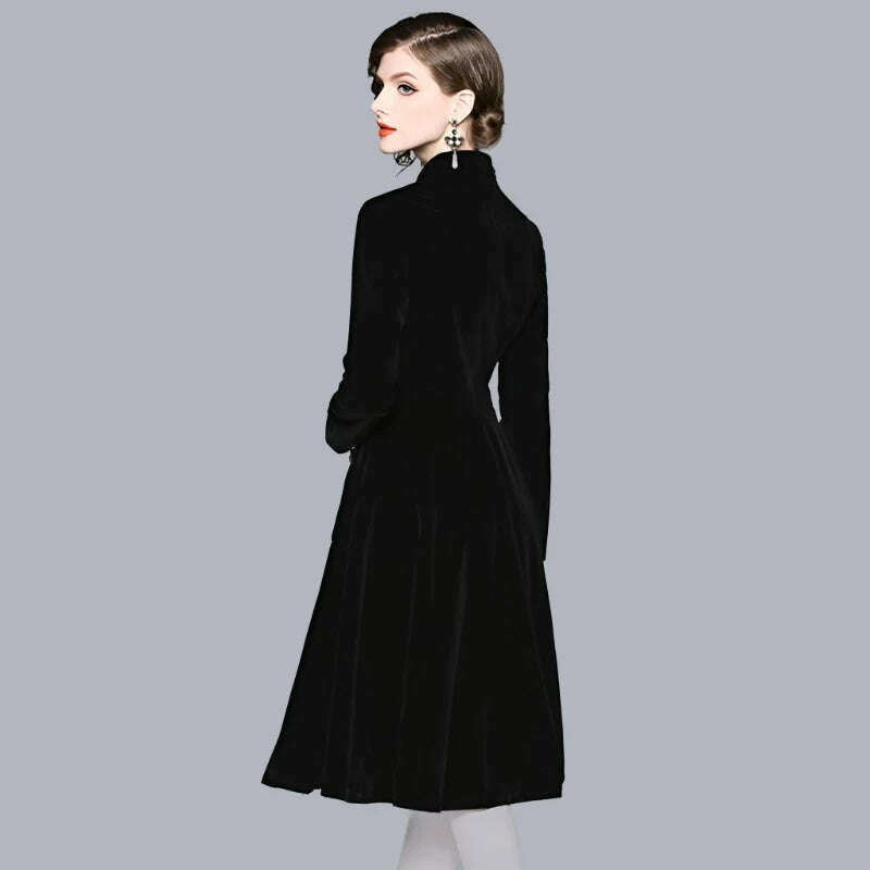 KIMLUD, TESSCARA Women Autumn & Winter Elegant Velvet Dress Festa High Quality Vintage Party Robe Femme A-Line Designer Black Vestidos, KIMLUD Womens Clothes