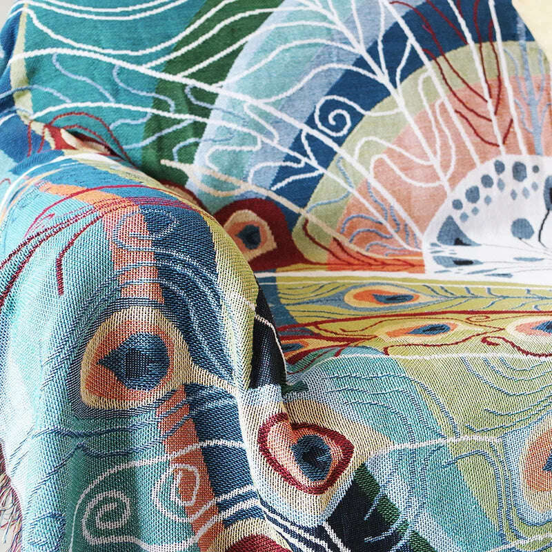Textile City Ins Peacock Figure Double Sided Throw Blanket Soft Comfy Home Decor Sofa Cover Quality Dust Bedspread 160x220cm - KIMLUD