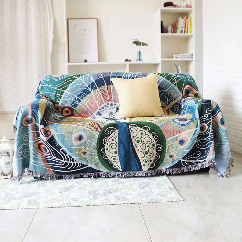 Textile City Ins Peacock Figure Double Sided Throw Blanket Soft Comfy Home Decor Sofa Cover Quality Dust Bedspread 160x220cm - KIMLUD