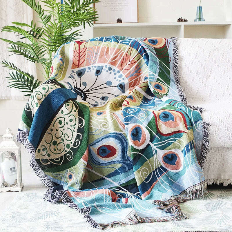 Textile City Ins Peacock Figure Double Sided Throw Blanket Soft Comfy Home Decor Sofa Cover Quality Dust Bedspread 160x220cm - KIMLUD