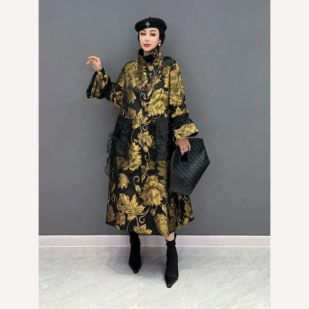 KIMLUD, The spring of 2023 new woman jacket  long sleeves Chinese wind upset jacquard lace golden costly temperament of women's clothing, KIMLUD Womens Clothes