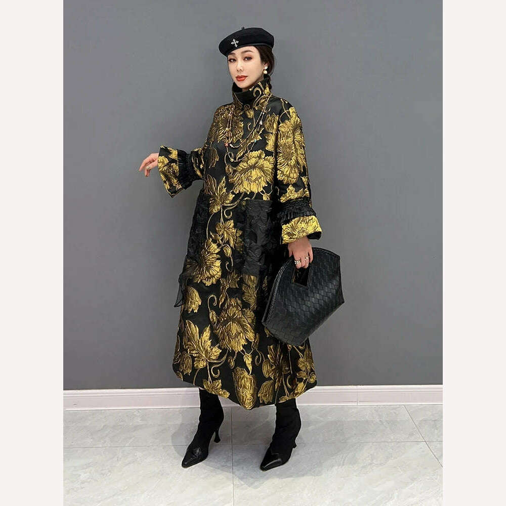 KIMLUD, The spring of 2023 new woman jacket  long sleeves Chinese wind upset jacquard lace golden costly temperament of women's clothing, KIMLUD Womens Clothes
