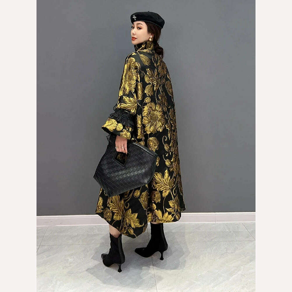 KIMLUD, The spring of 2023 new woman jacket  long sleeves Chinese wind upset jacquard lace golden costly temperament of women's clothing, KIMLUD Womens Clothes