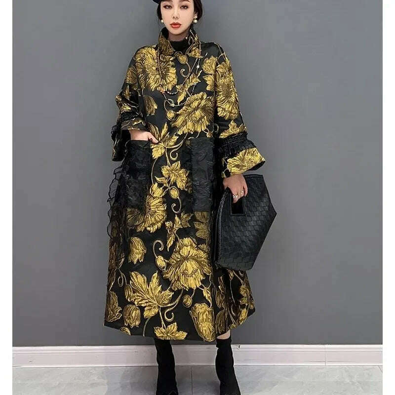 KIMLUD, The spring of 2023 new woman jacket  long sleeves Chinese wind upset jacquard lace golden costly temperament of women's clothing, Gold / One Size, KIMLUD Womens Clothes