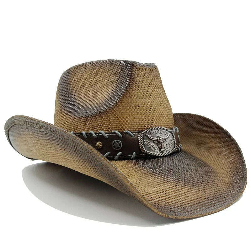 Thickened Cowboy Hat Vintage Straw Hat 2023 New Men's and Women's Jazz Large Size Cowboy Hat Straw Hat Sun Hat Summer Hat - KIMLUD