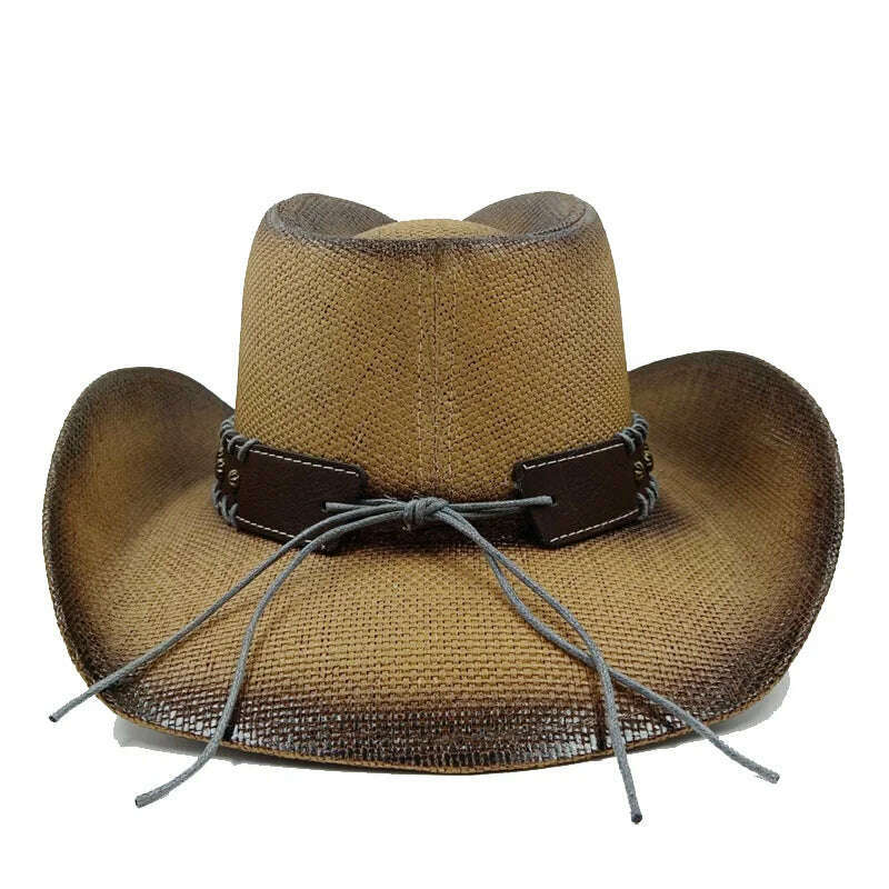 KIMLUD, Thickened Cowboy Hat Vintage Straw Hat 2023 New Men's and Women's Jazz Large Size Cowboy Hat Straw Hat Sun Hat Summer Hat, KIMLUD Women's Clothes