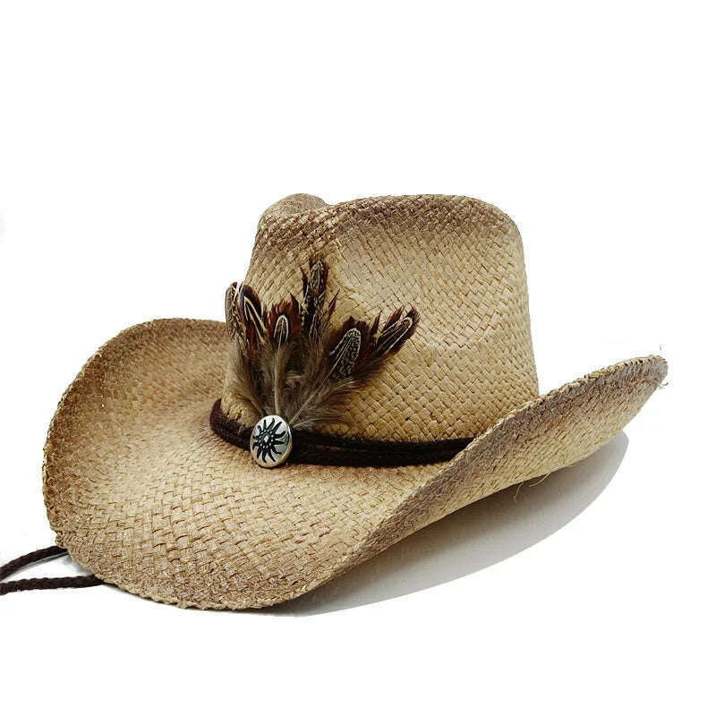KIMLUD, Thickened Cowboy Hat Vintage Straw Hat 2023 New Men's and Women's Jazz Large Size Cowboy Hat Straw Hat Sun Hat Summer Hat, 1 / 56-58cm / CHINA, KIMLUD Women's Clothes