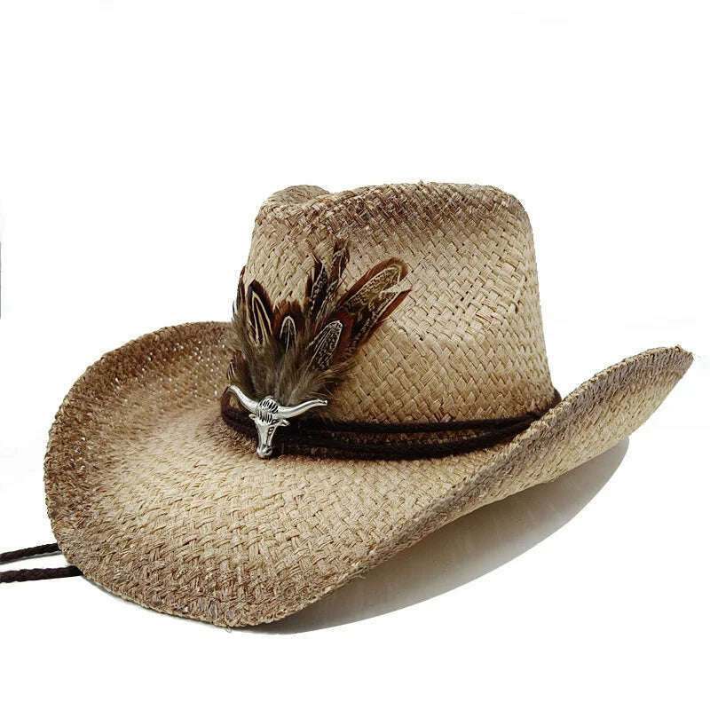 KIMLUD, Thickened Cowboy Hat Vintage Straw Hat 2023 New Men's and Women's Jazz Large Size Cowboy Hat Straw Hat Sun Hat Summer Hat, 2 / 56-58cm / CHINA, KIMLUD Women's Clothes