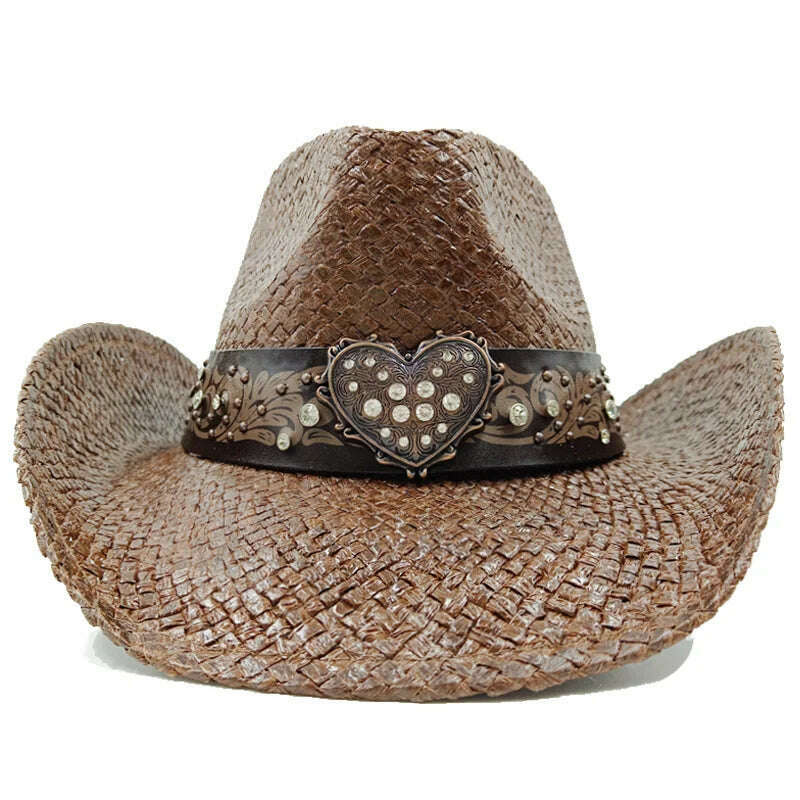 KIMLUD, Thickened Cowboy Hat Vintage Straw Hat 2023 New Men's and Women's Jazz Large Size Cowboy Hat Straw Hat Sun Hat Summer Hat, 4 / 56-58cm / CHINA, KIMLUD Women's Clothes