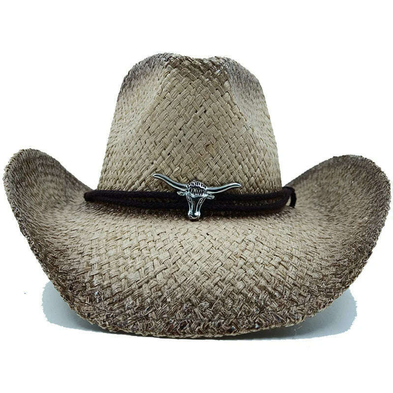 KIMLUD, Thickened Cowboy Hat Vintage Straw Hat 2023 New Men's and Women's Jazz Large Size Cowboy Hat Straw Hat Sun Hat Summer Hat, 14 / 56-58cm / CHINA, KIMLUD Women's Clothes